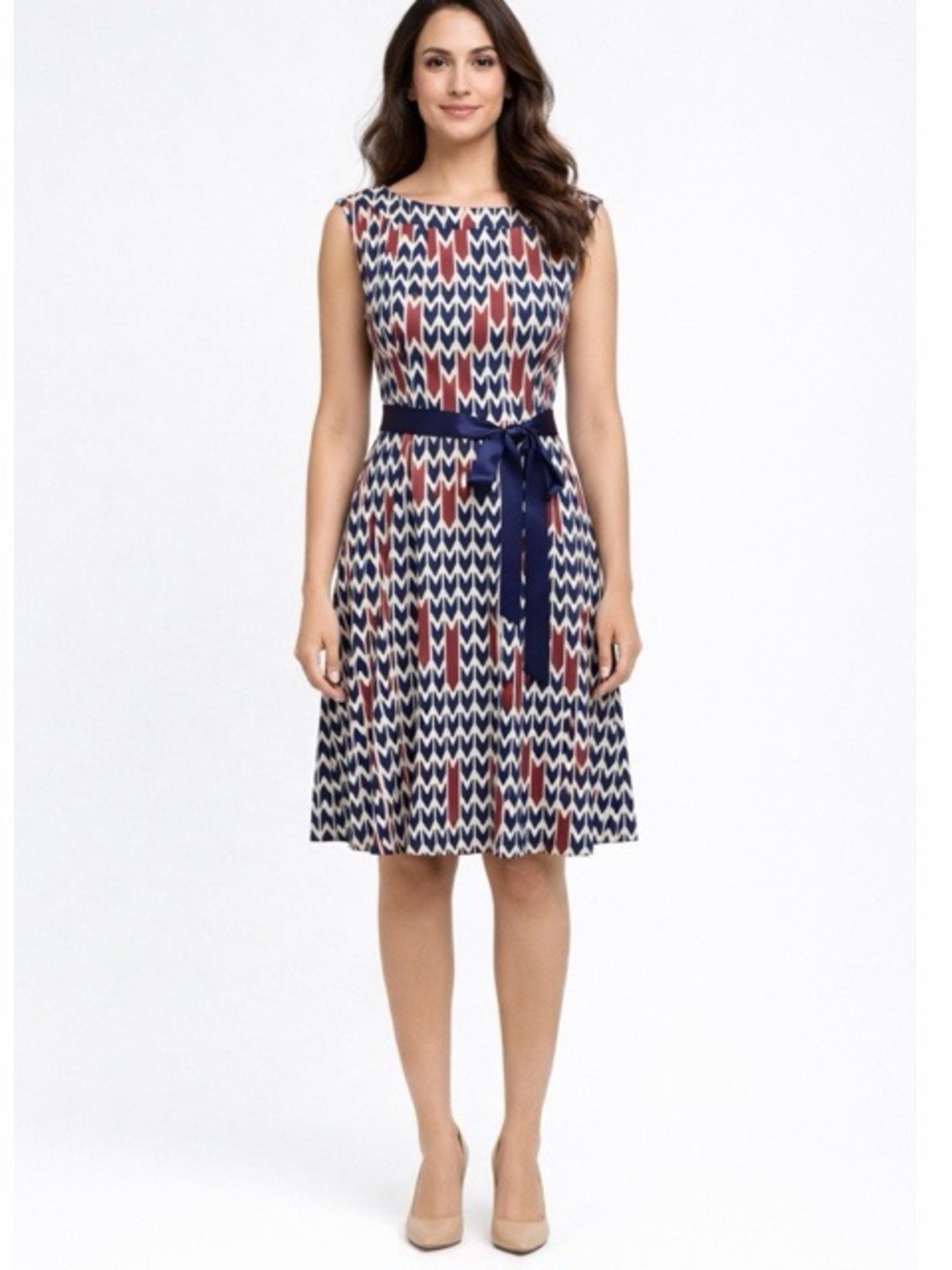 Haani Chevron‎ Patterned Sleeveless Fit And Flare Dress